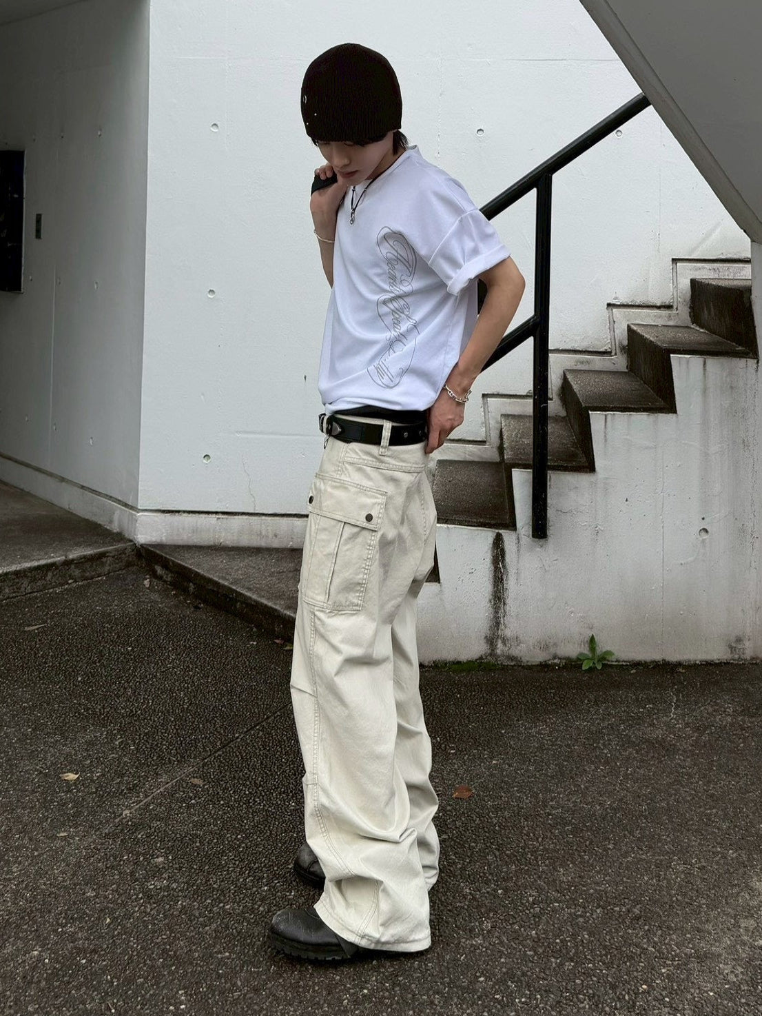 受注制【Chikashitsu +】vertical script crop t-shirt (3color)