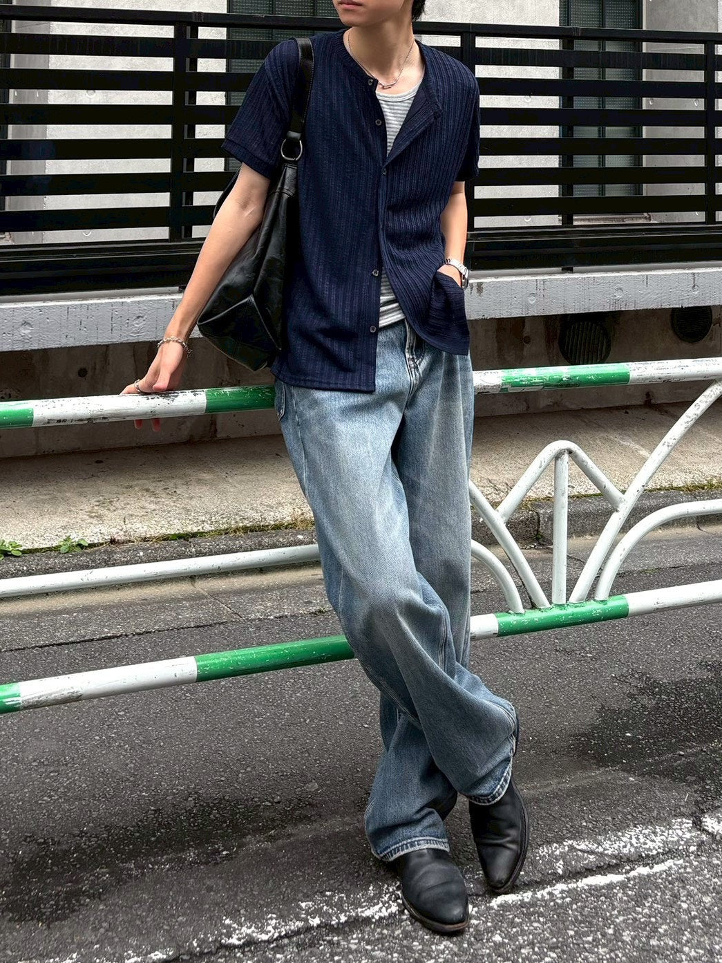 受注制【Chikashitsu +】no collar half sleeve cardigan (3color)