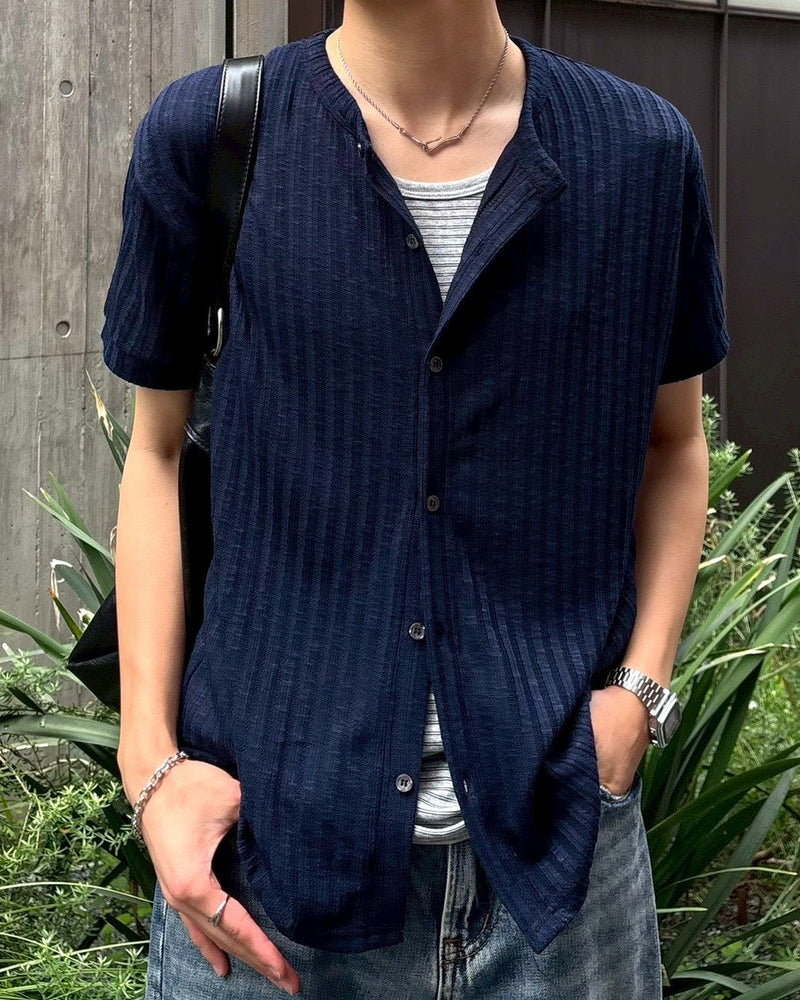 受注制【Chikashitsu +】no collar half sleeve cardigan (3color)