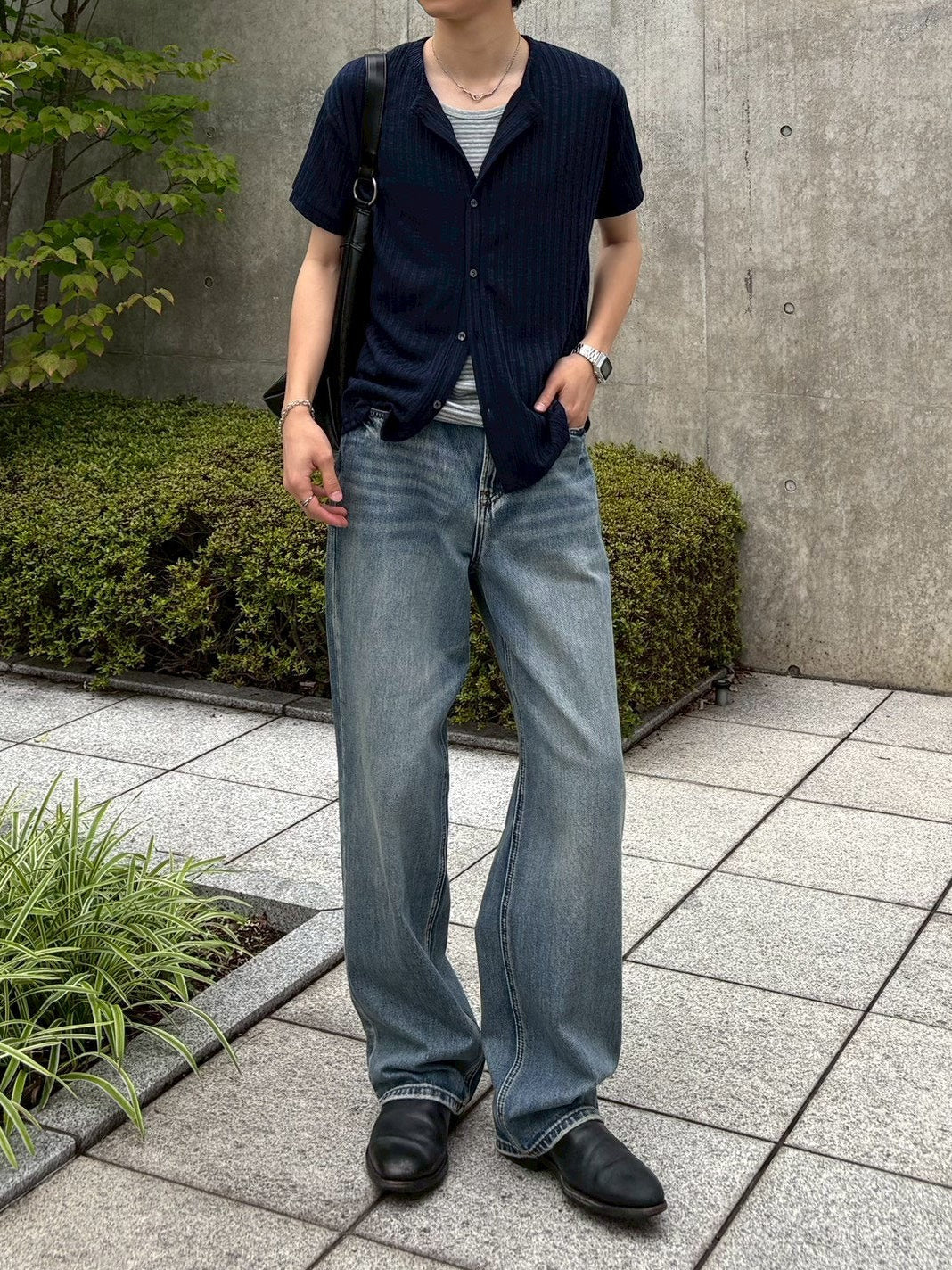 受注制【Chikashitsu +】no collar half sleeve cardigan (3color)