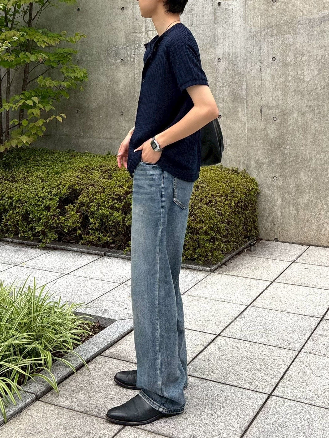 受注制【Chikashitsu +】no collar half sleeve cardigan (3color)
