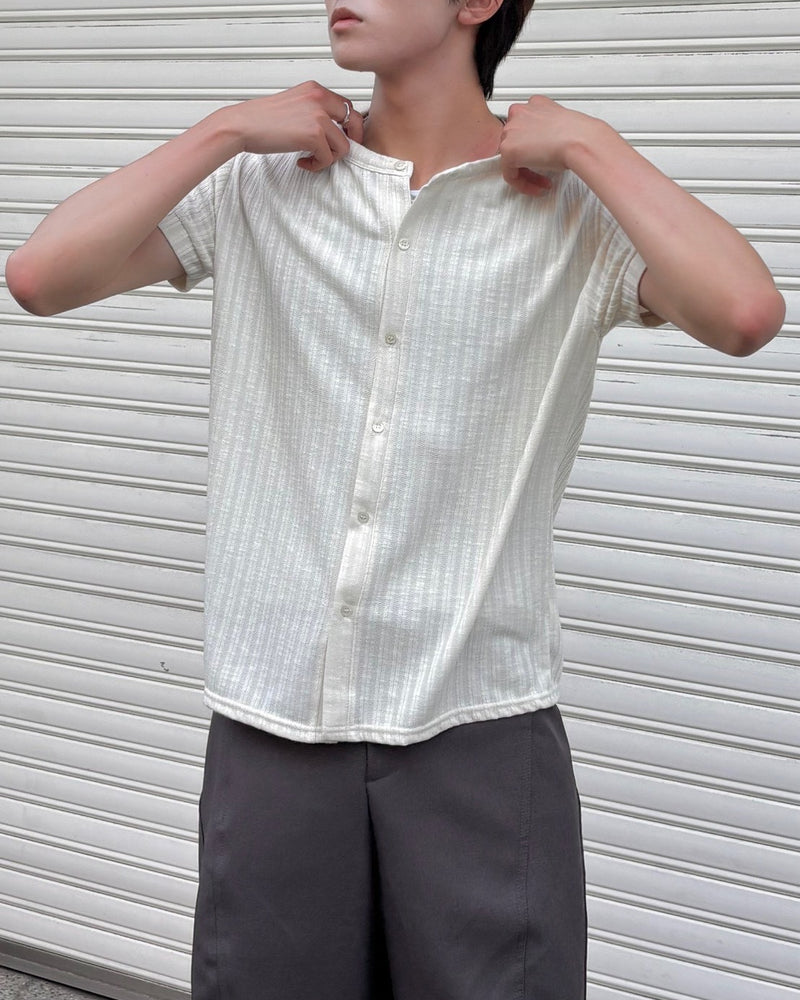 受注制【Chikashitsu +】no collar half sleeve cardigan (3color)
