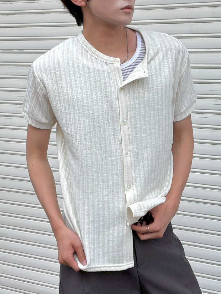 受注制【Chikashitsu +】no collar half sleeve cardigan (3color)