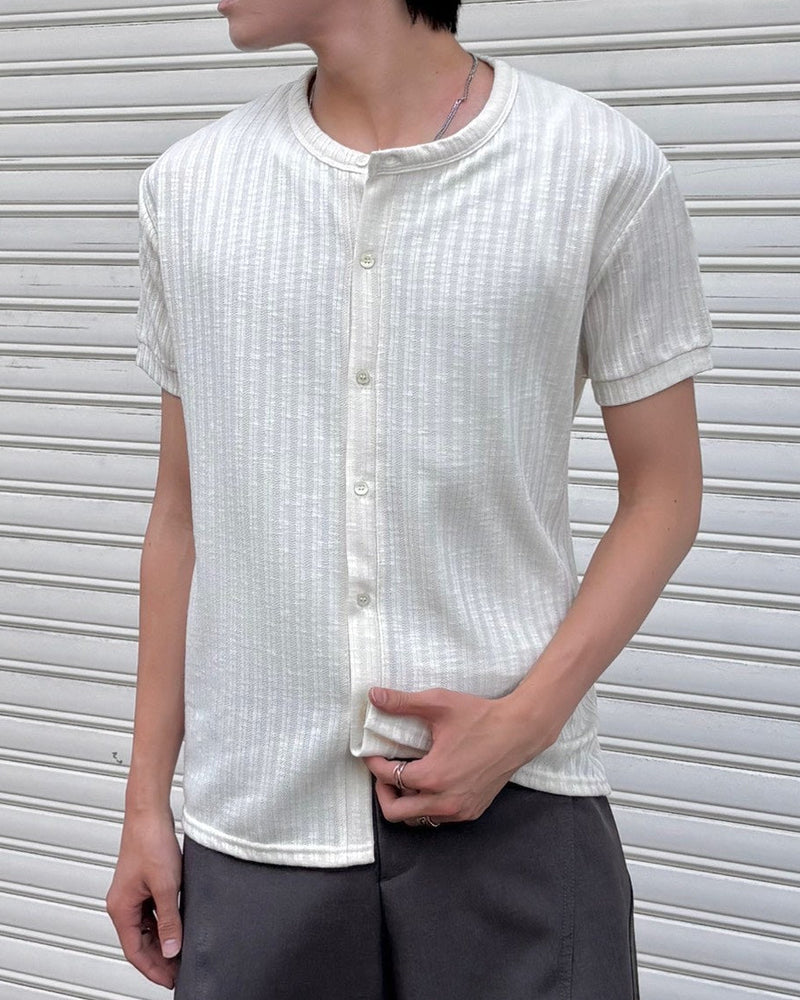 受注制【Chikashitsu +】no collar half sleeve cardigan (3color)