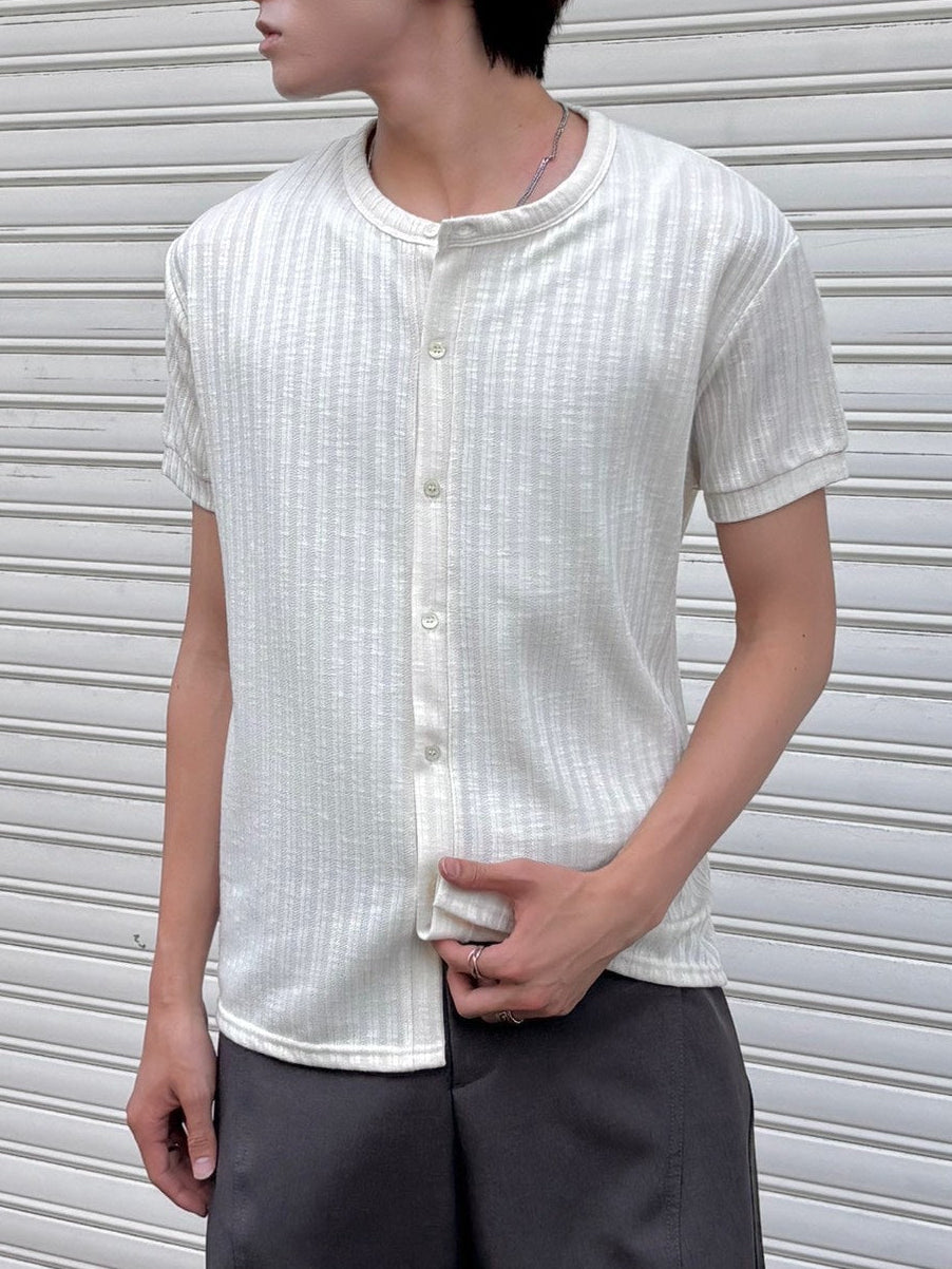 受注制【Chikashitsu +】no collar half sleeve cardigan (3color)