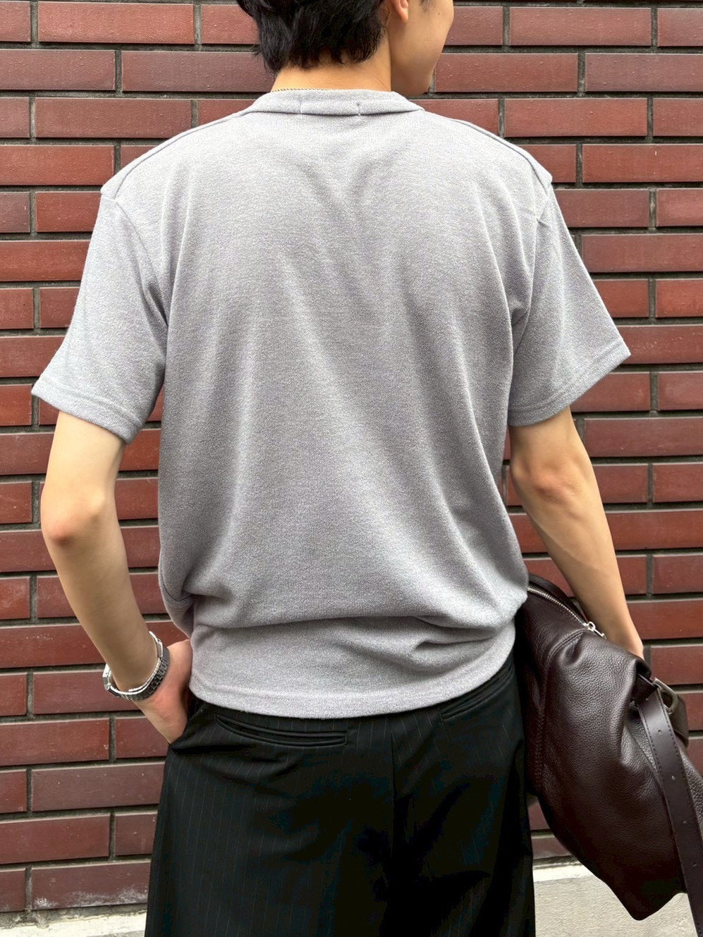 受注制【Chikashitsu +】sleek layered button half sleeve tee (4color)