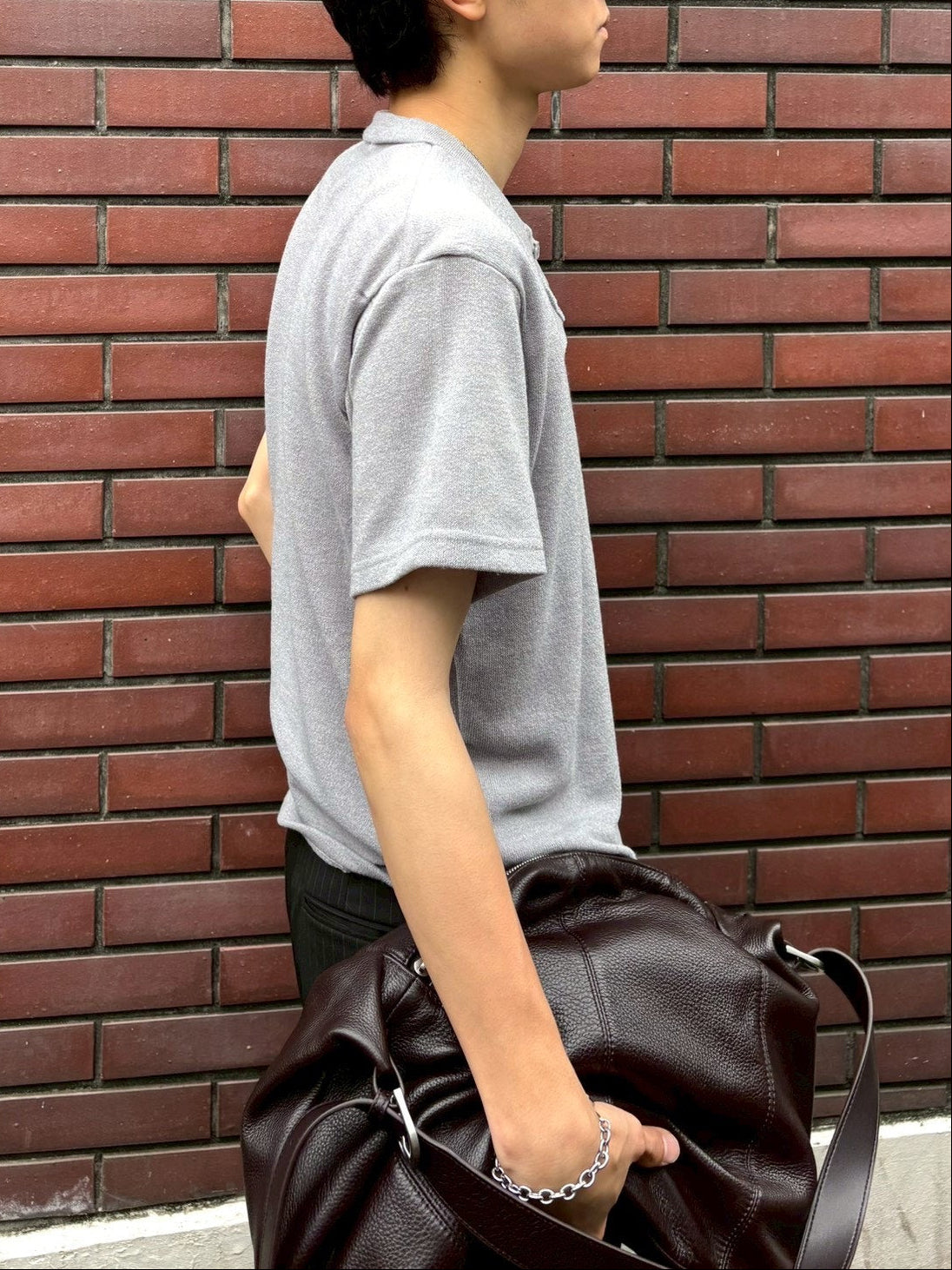受注制【Chikashitsu +】sleek layered button half sleeve tee (4color)