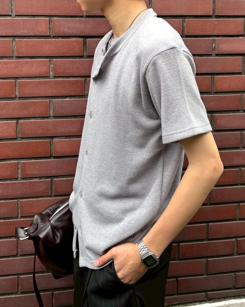 受注制【Chikashitsu +】sleek layered button half sleeve tee (4color)