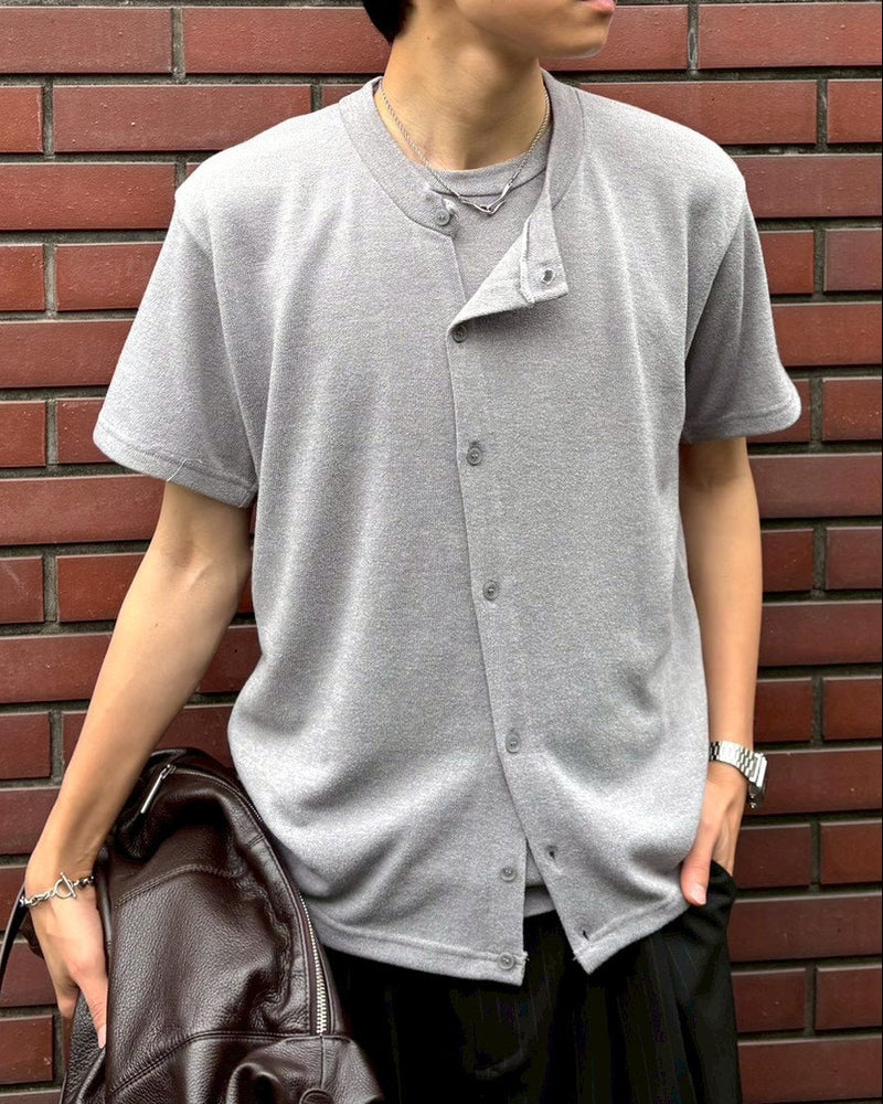 受注制【Chikashitsu +】sleek layered button half sleeve tee (4color)