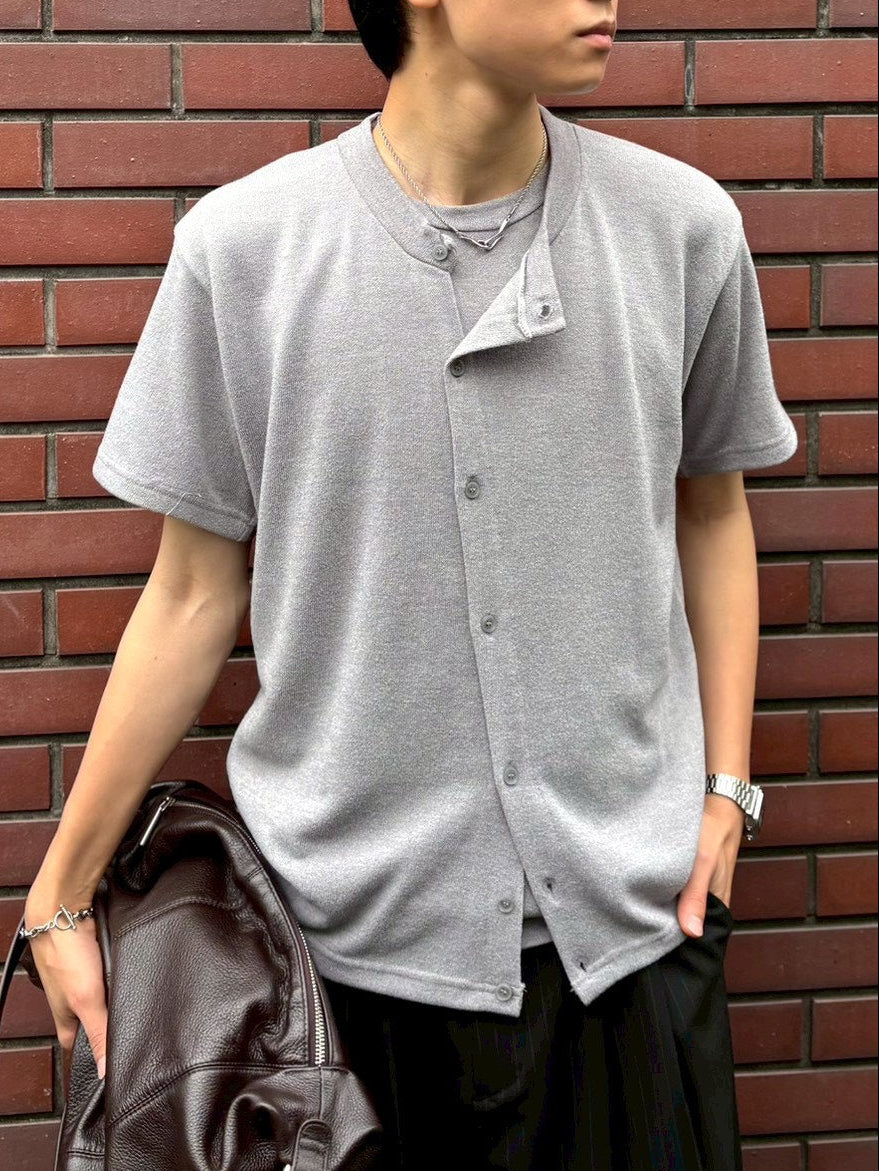 受注制【Chikashitsu +】sleek layered button half sleeve tee (4color)