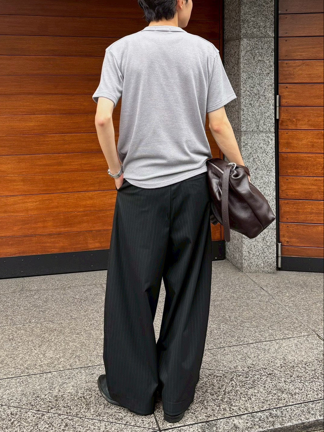 受注制【Chikashitsu +】sleek layered button half sleeve tee (4color)