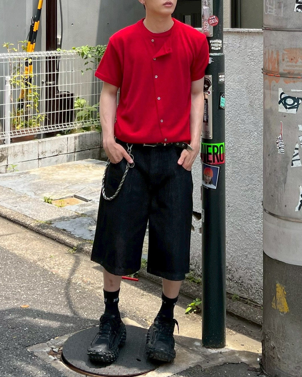 受注制【Chikashitsu +】sleek layered button half sleeve tee (4color)