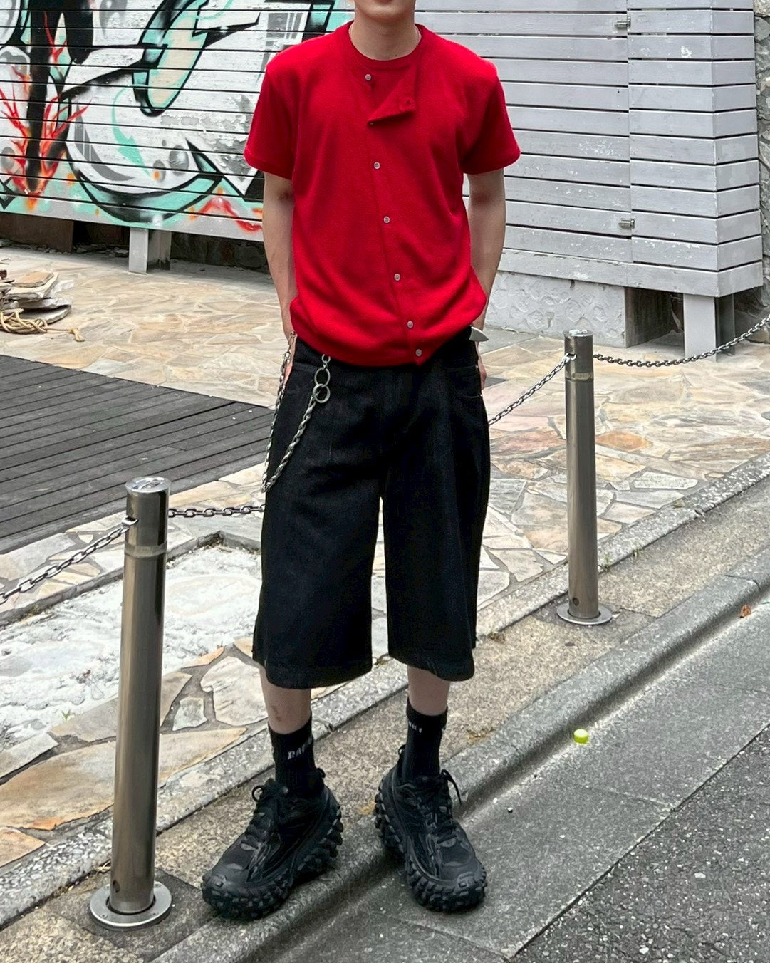 受注制【Chikashitsu +】sleek layered button half sleeve tee (4color)
