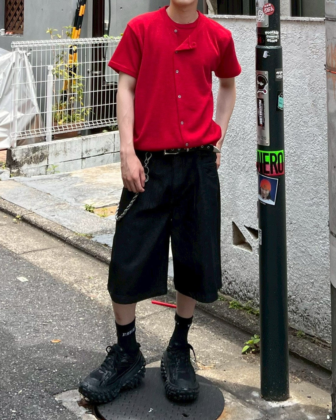 受注制【Chikashitsu +】sleek layered button half sleeve tee (4color)