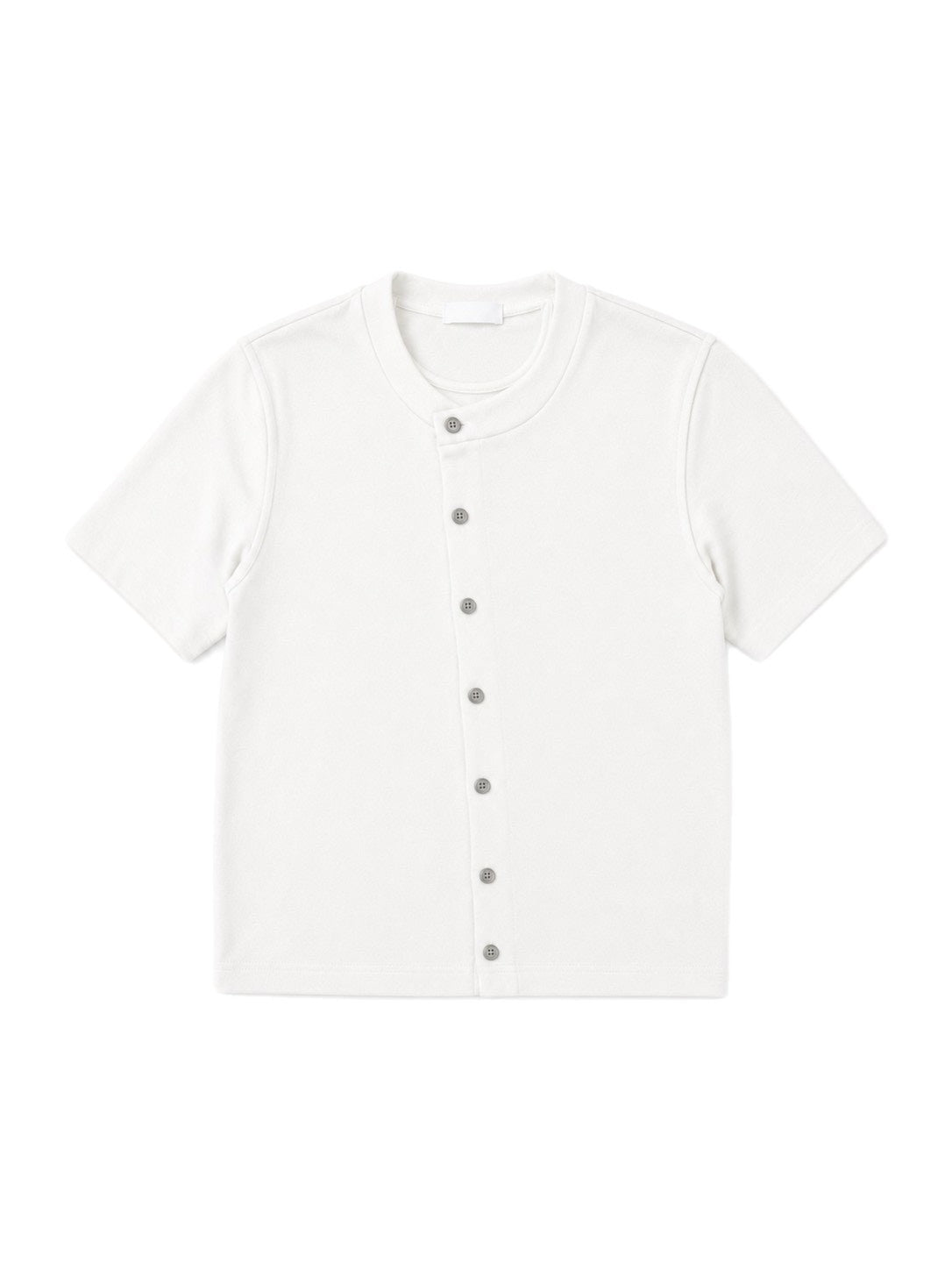 受注制【Chikashitsu +】sleek layered button half sleeve tee (4color)