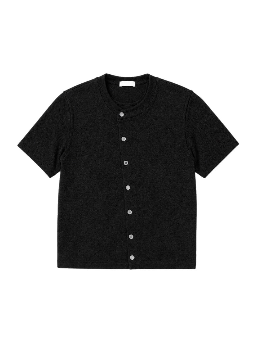 受注制【Chikashitsu +】sleek layered button half sleeve tee (4color)