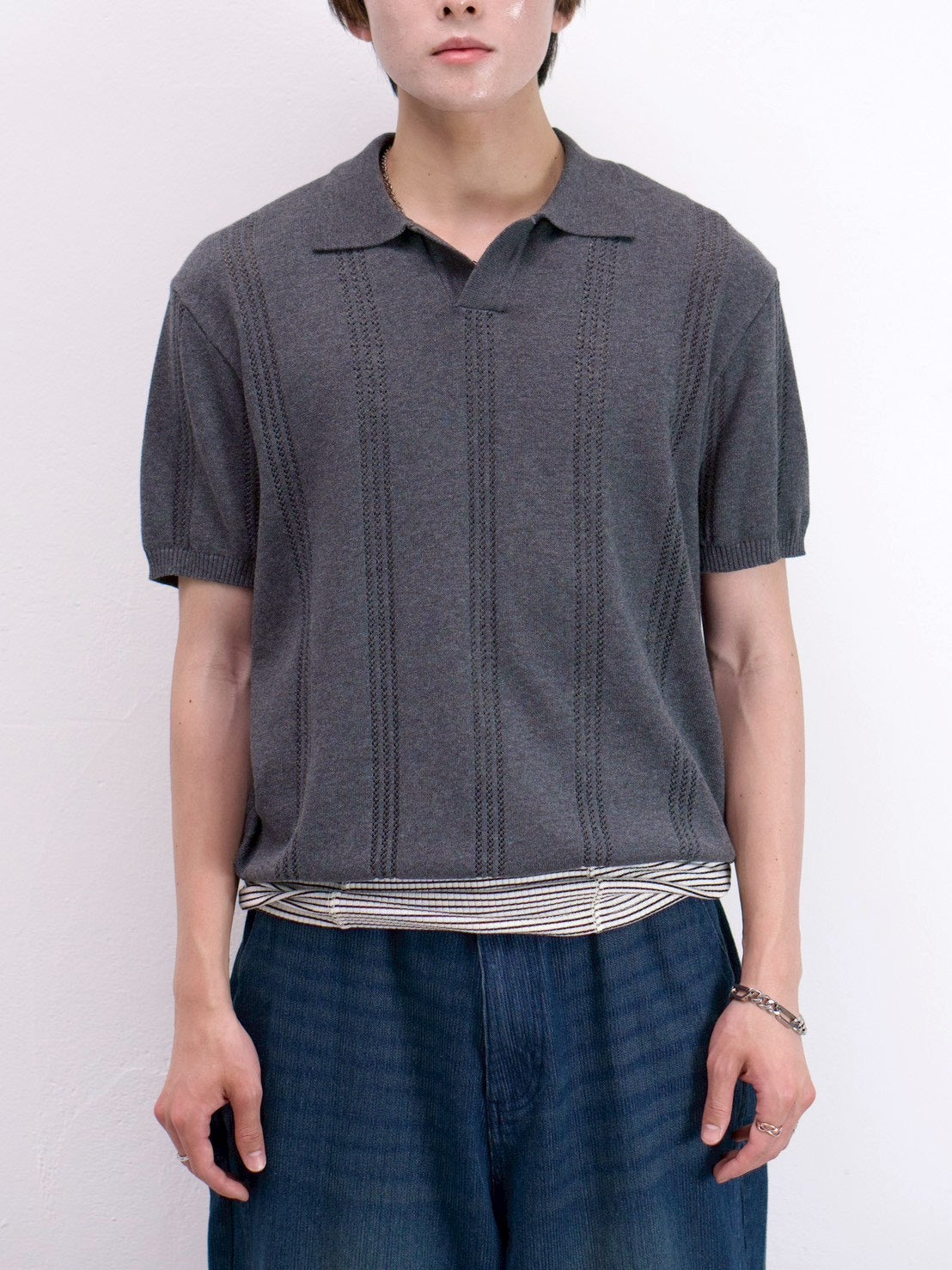 受注制【Chikashitsu +】punching summer knit polo (4color)