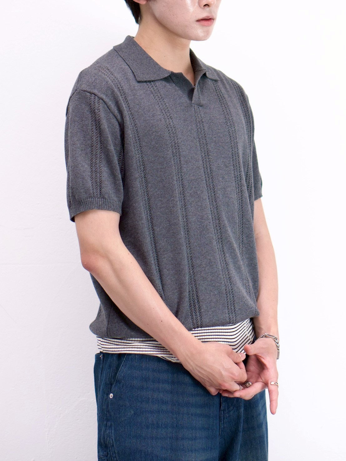 受注制【Chikashitsu +】punching summer knit polo (4color)