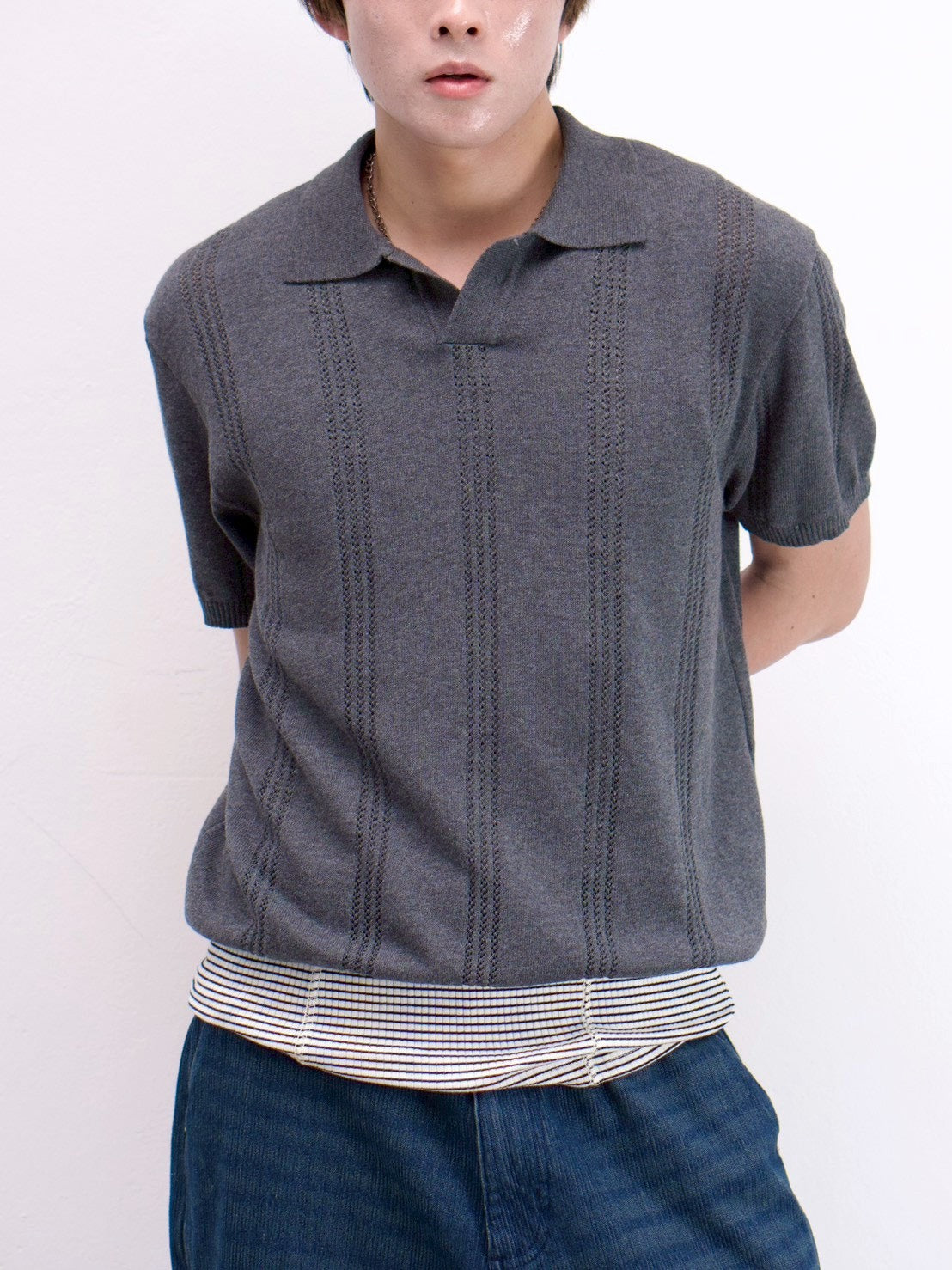 受注制【Chikashitsu +】punching summer knit polo (4color)