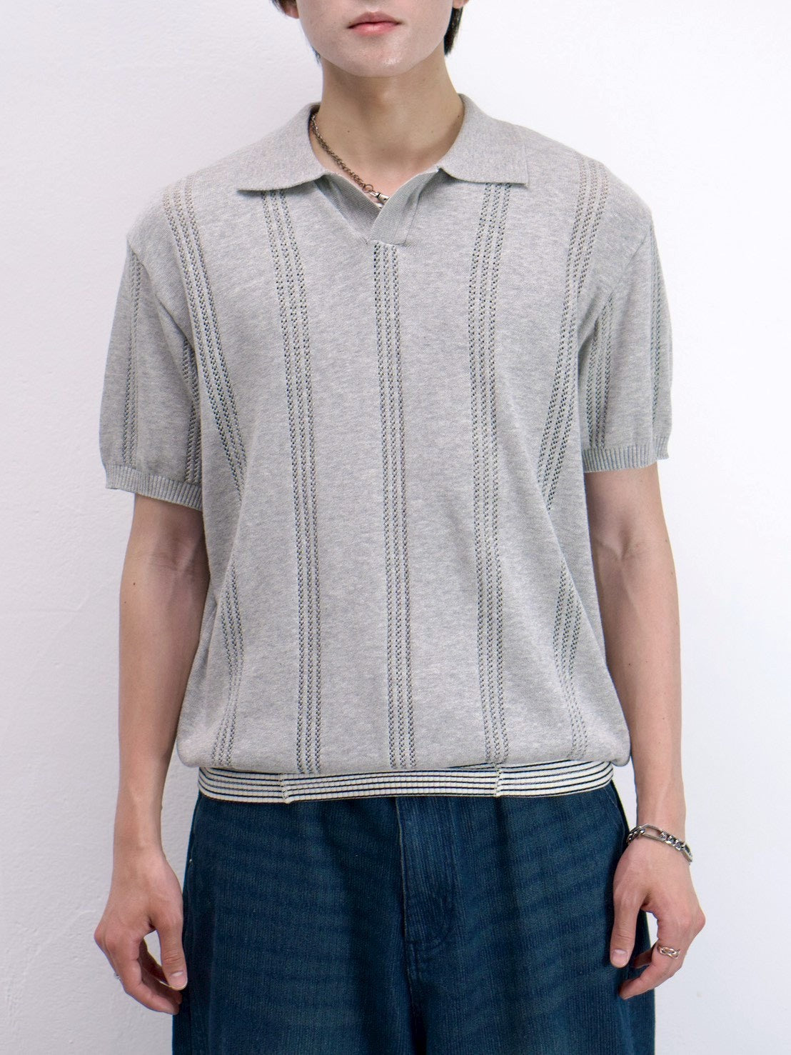 受注制【Chikashitsu +】punching summer knit polo (4color)
