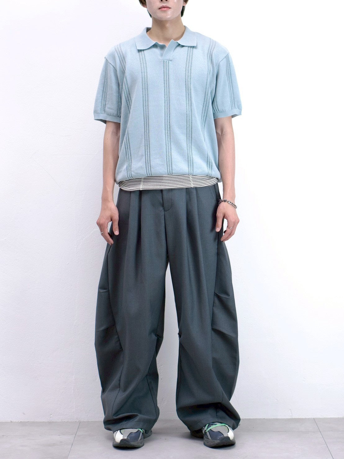 受注制【Chikashitsu +】punching summer knit polo (4color