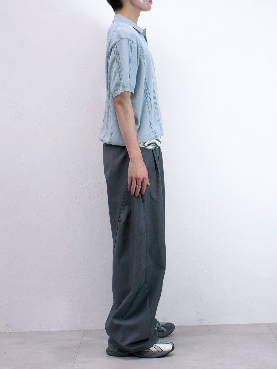 受注制【Chikashitsu +】punching summer knit polo (4color