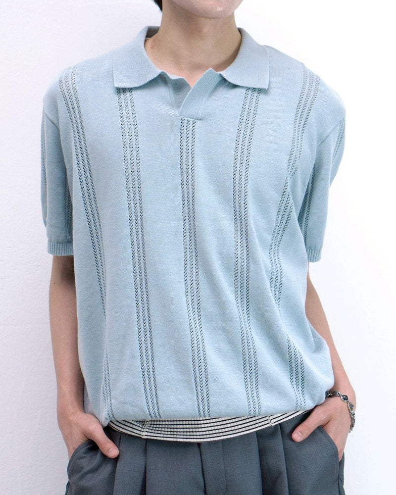 受注制【Chikashitsu +】punching summer knit polo (4color)
