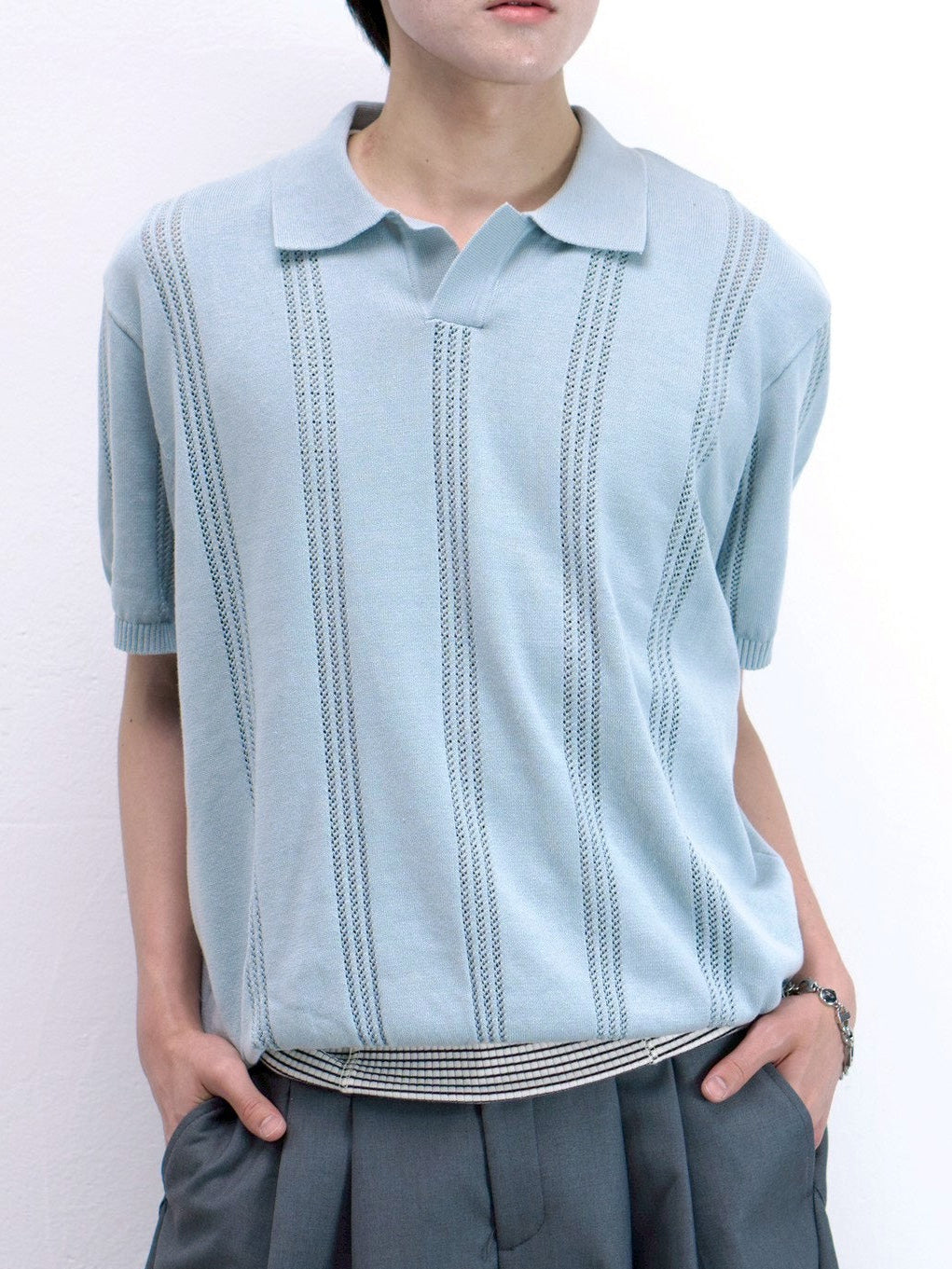 受注制【Chikashitsu +】punching summer knit polo (4color)