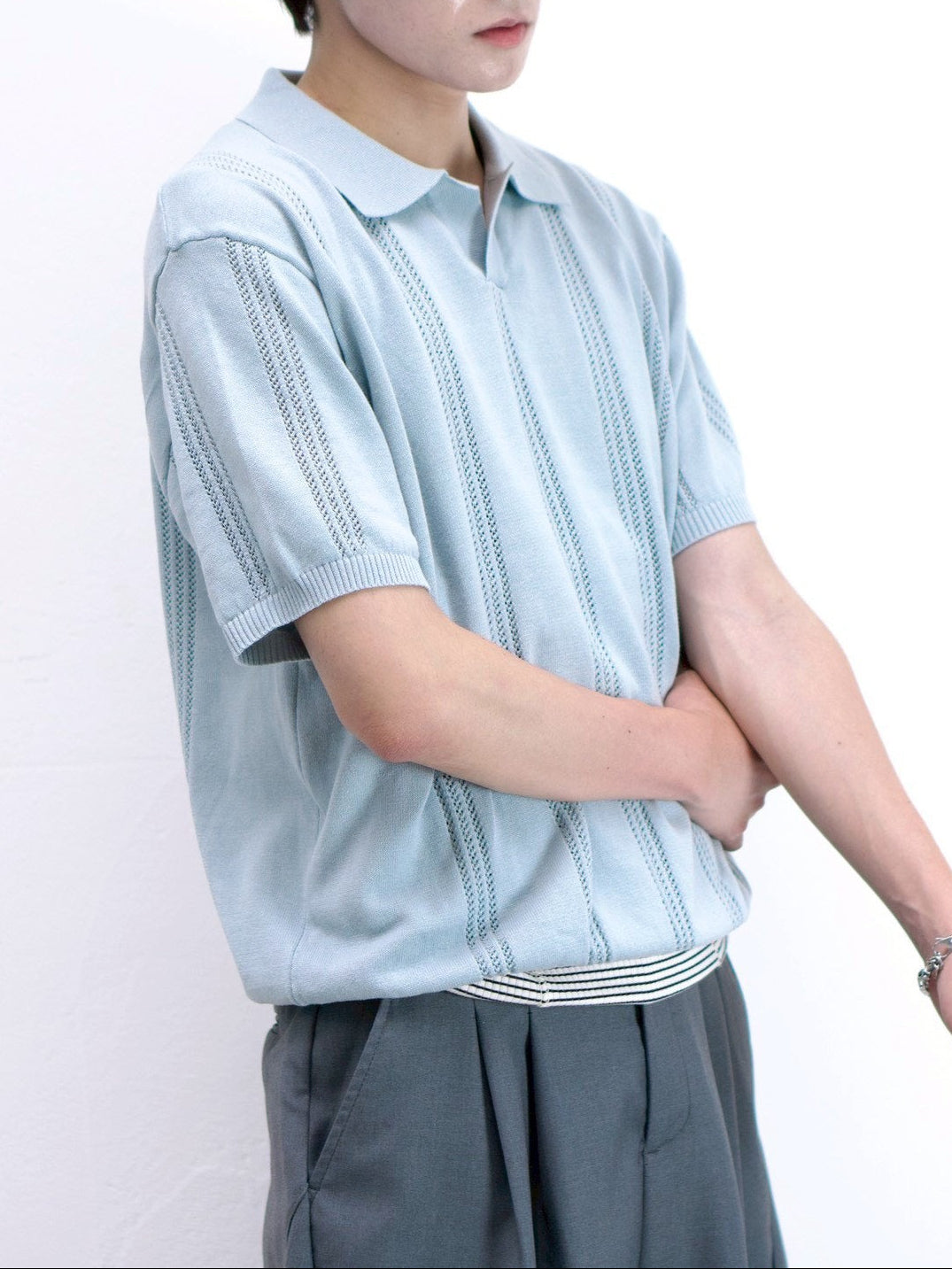 受注制【Chikashitsu +】punching summer knit polo (4color)