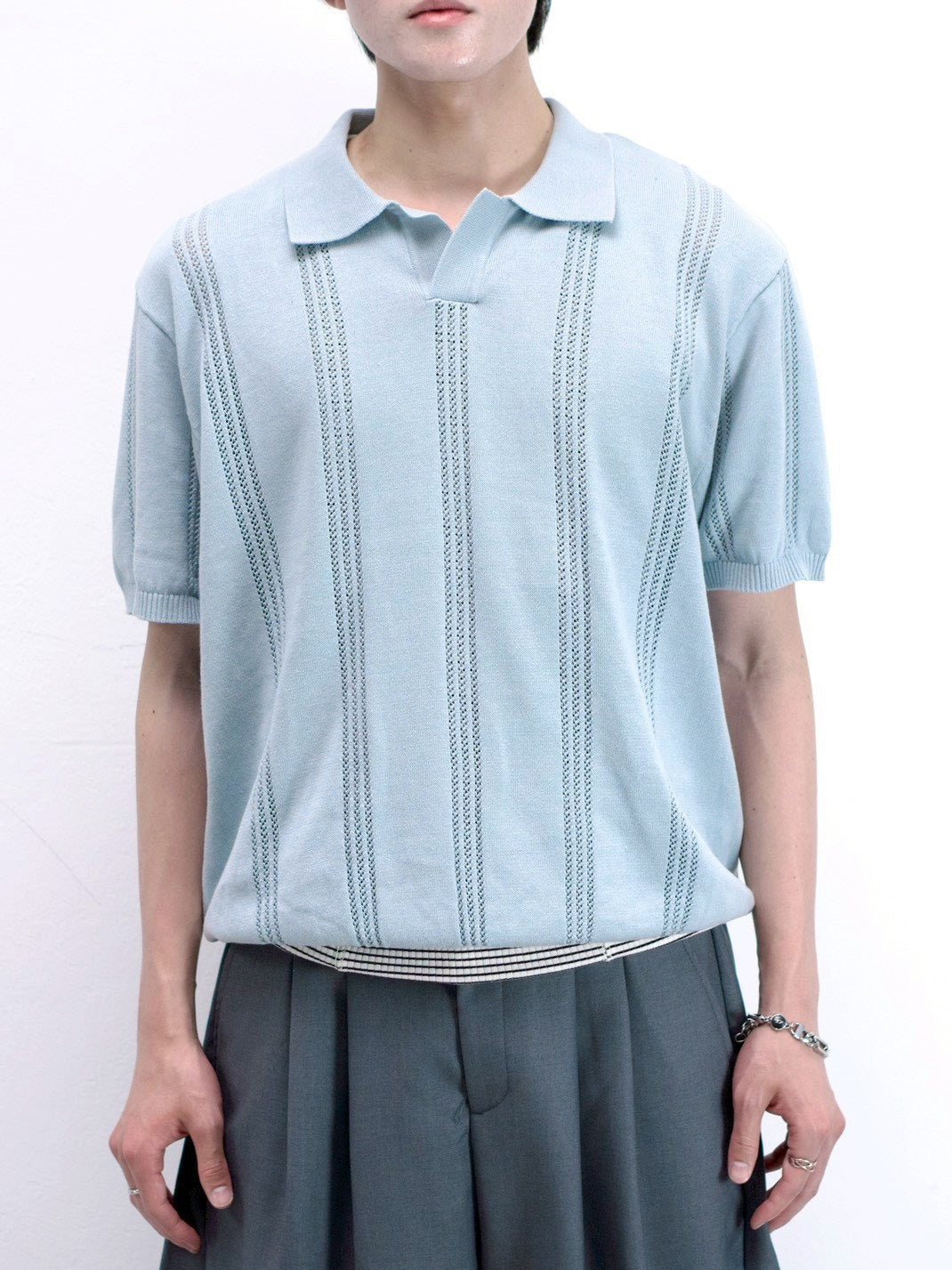 受注制【Chikashitsu +】punching summer knit polo (4color)