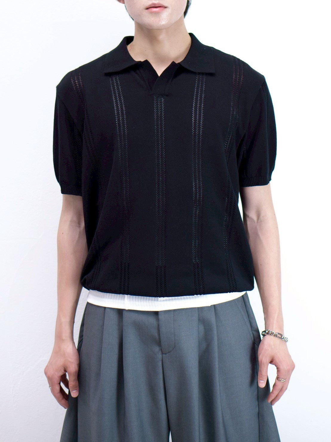 受注制【Chikashitsu +】punching summer knit polo (4color)