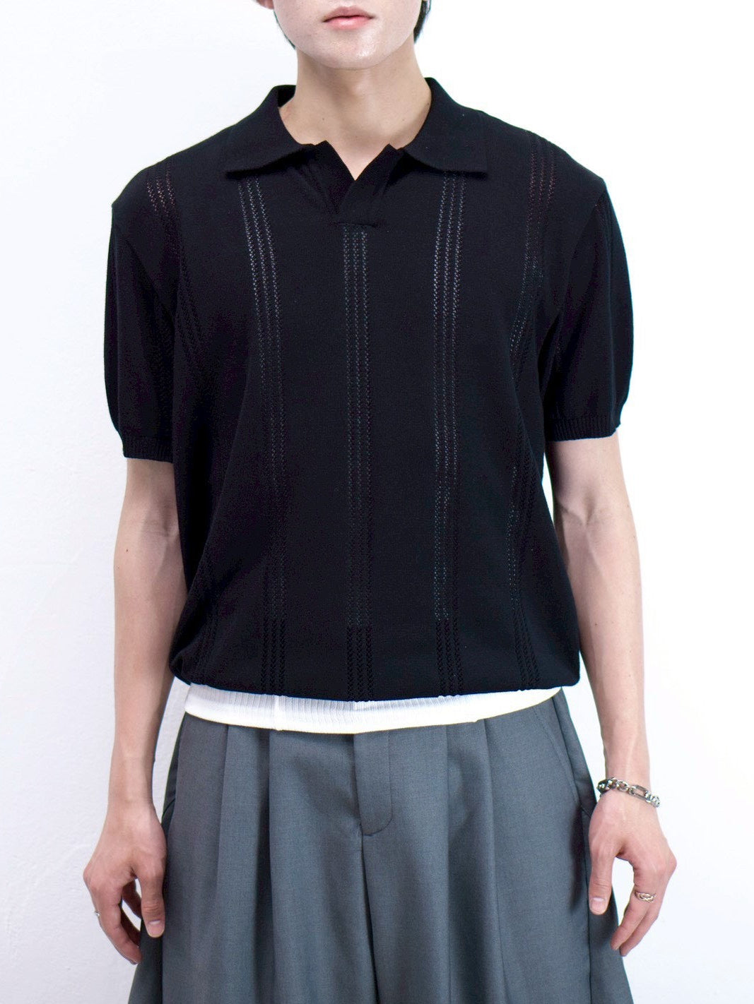 受注制【Chikashitsu +】punching summer knit polo (4color)