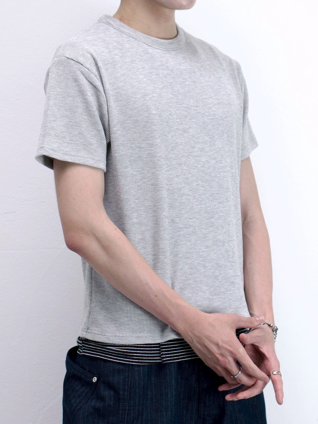 受注制【Chikashitsu +】waffle cropped half sleeve tee (4color)