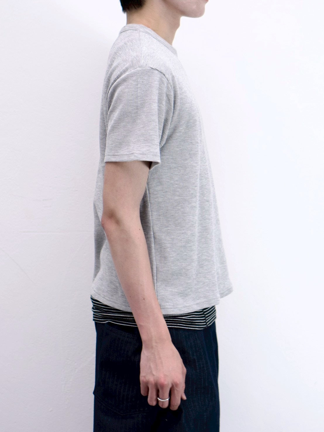 受注制【Chikashitsu +】waffle cropped half sleeve tee (4color)