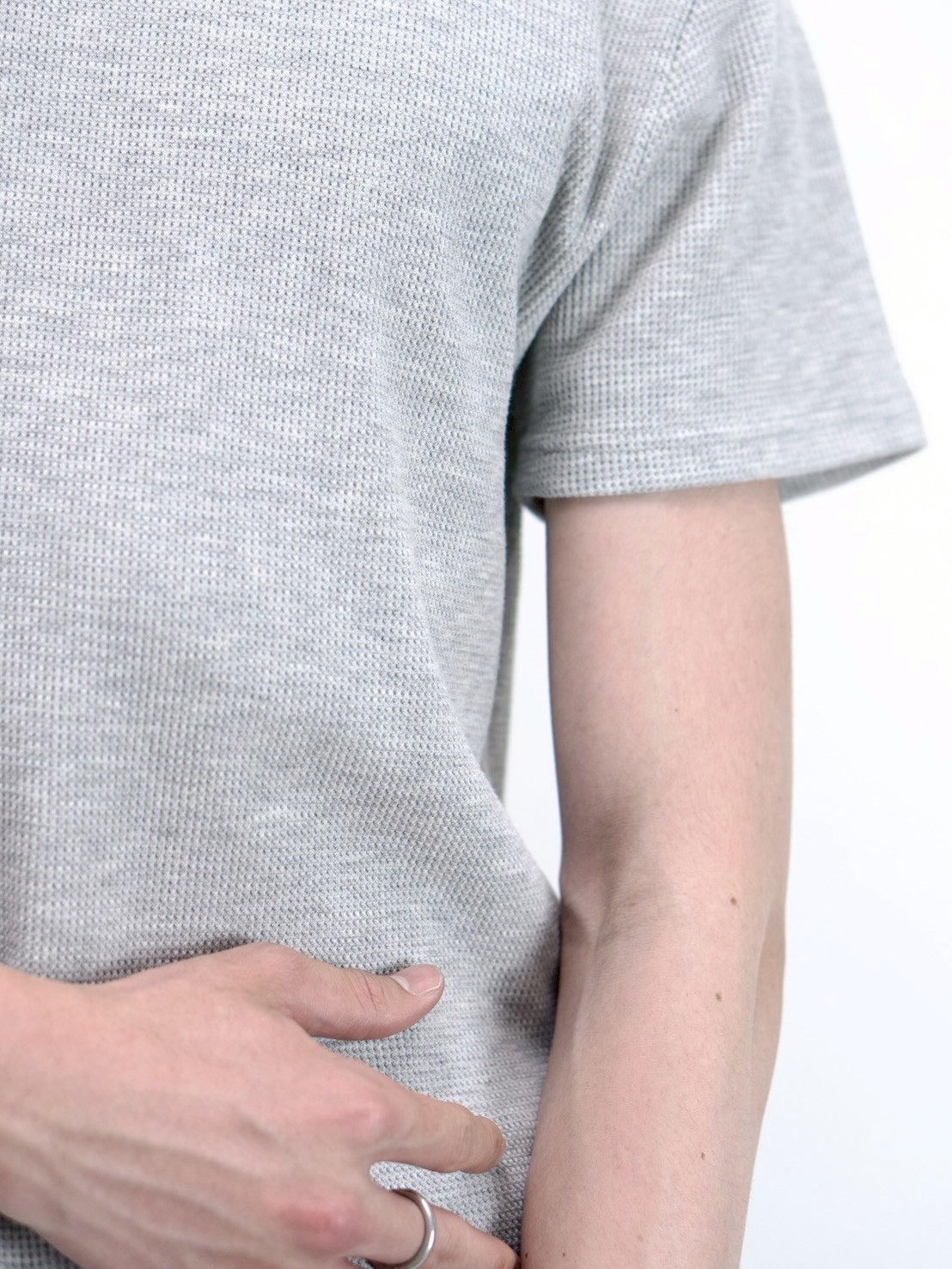 受注制【Chikashitsu +】waffle cropped half sleeve tee (4color)