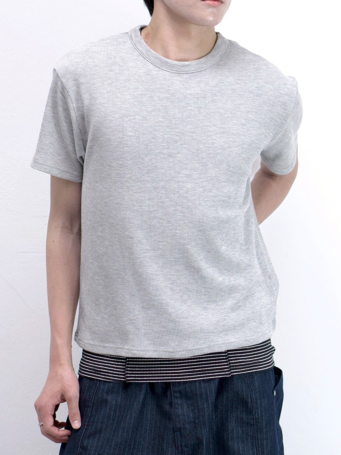 受注制【Chikashitsu +】waffle cropped half sleeve tee (4color)