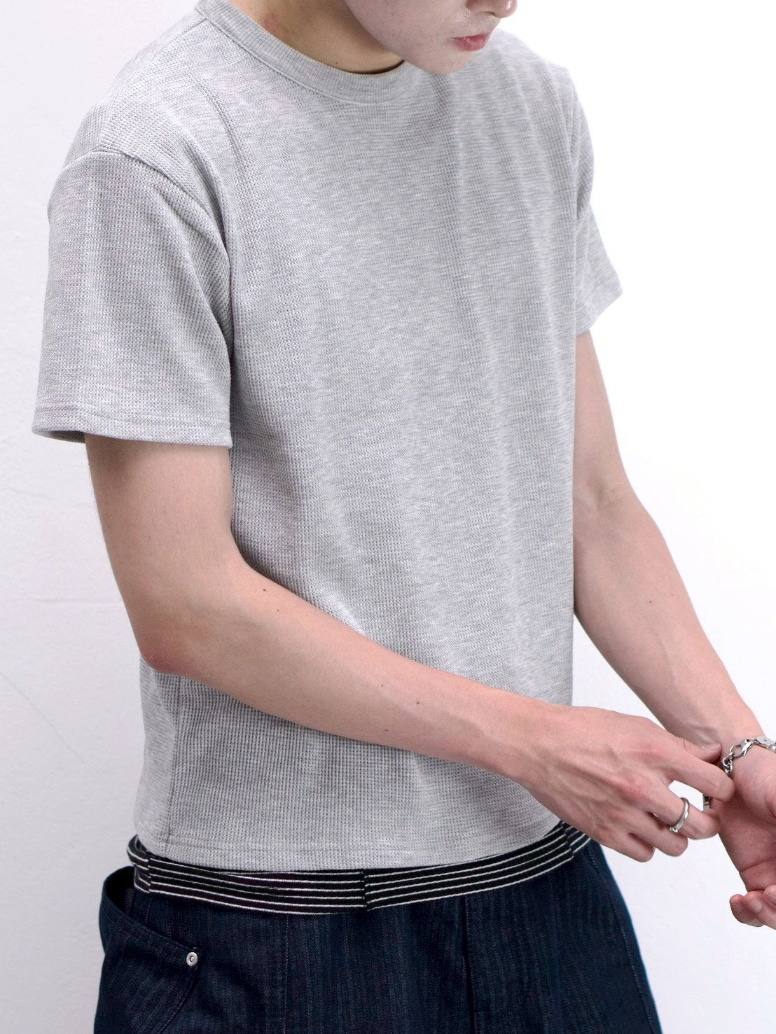 受注制【Chikashitsu +】waffle cropped half sleeve tee (4color)