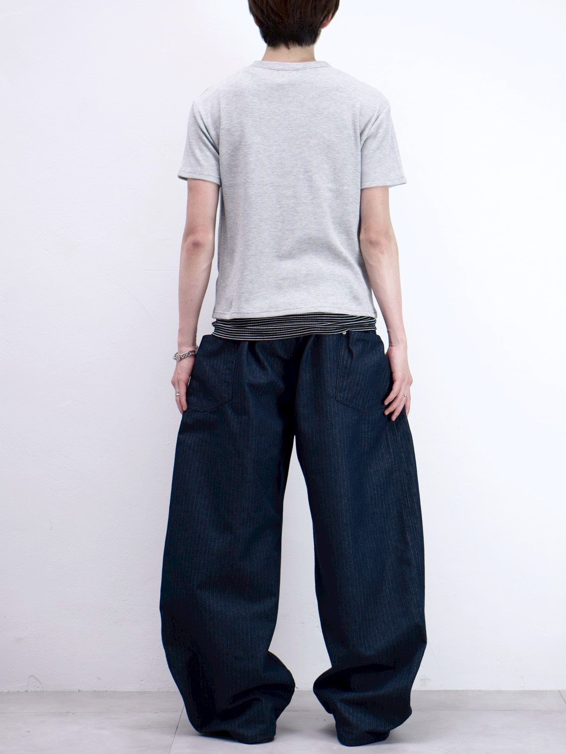 受注制【Chikashitsu +】waffle cropped half sleeve tee (4color)