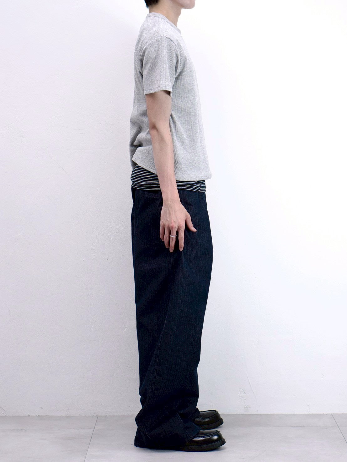 受注制【Chikashitsu +】waffle cropped half sleeve tee (4color)