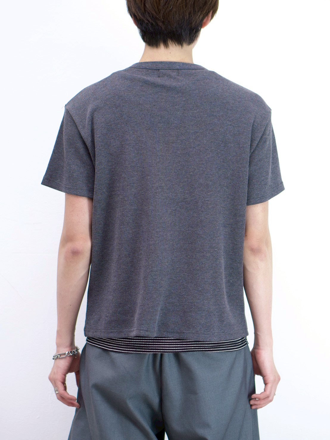 受注制【Chikashitsu +】waffle cropped half sleeve tee (4color)