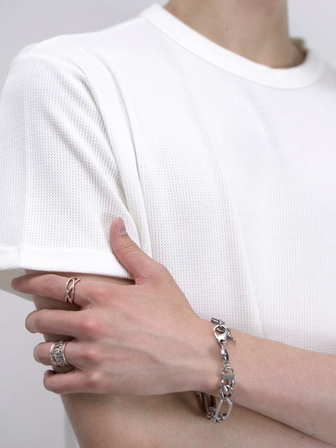 受注制【Chikashitsu +】waffle cropped half sleeve tee (4color)