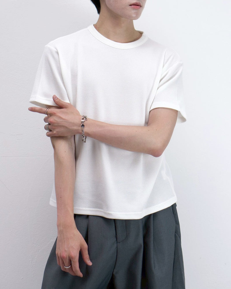 受注制【Chikashitsu +】waffle cropped half sleeve tee (4color)