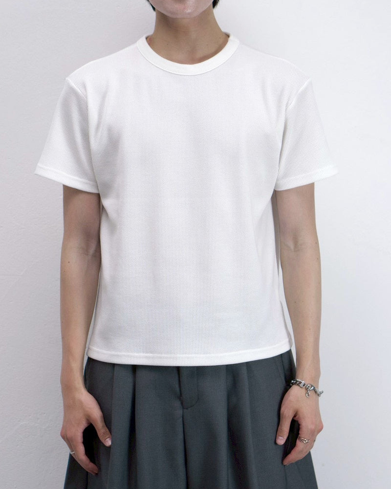 受注制【Chikashitsu +】waffle cropped half sleeve tee (4color)