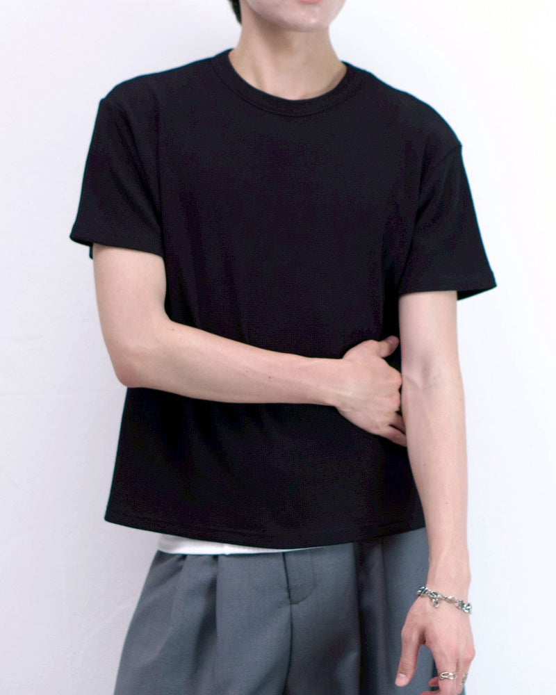 受注制【Chikashitsu +】waffle cropped half sleeve tee (4color)