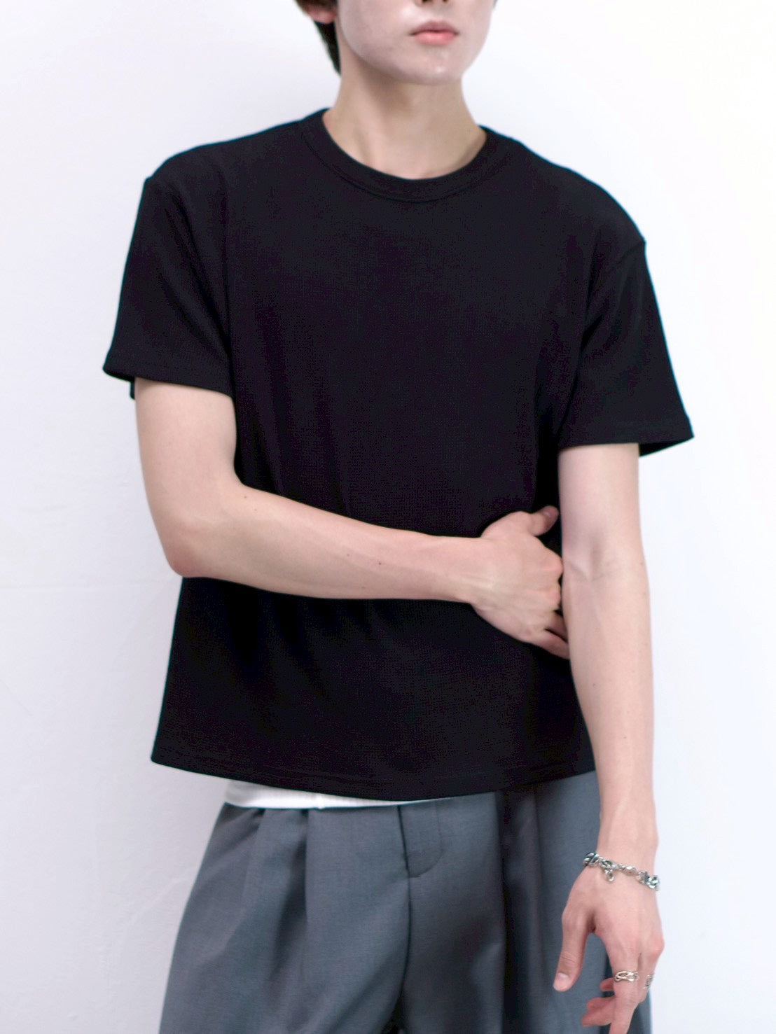 受注制【Chikashitsu +】waffle cropped half sleeve tee (4color)