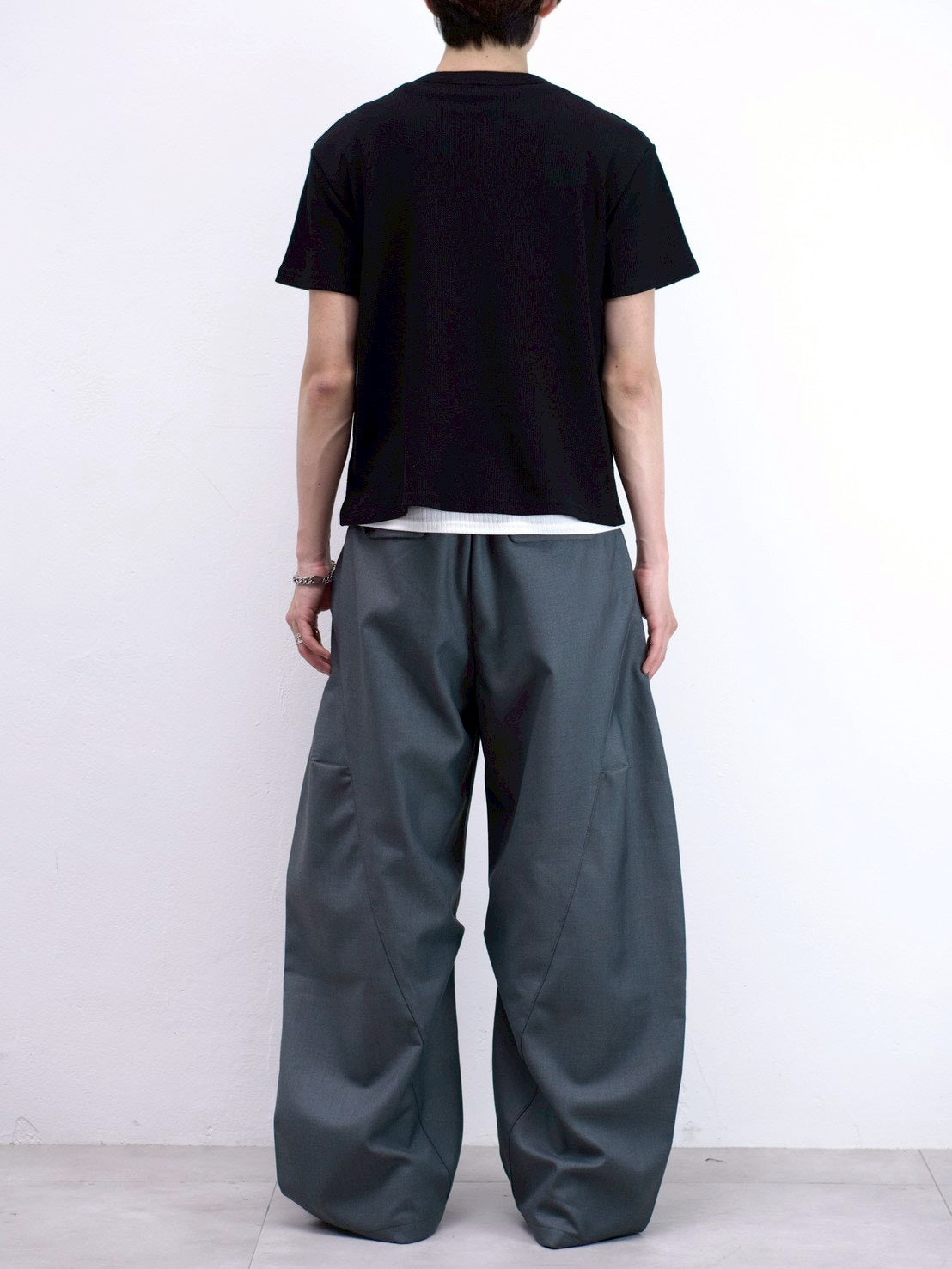 受注制【Chikashitsu +】waffle cropped half sleeve tee (4color)