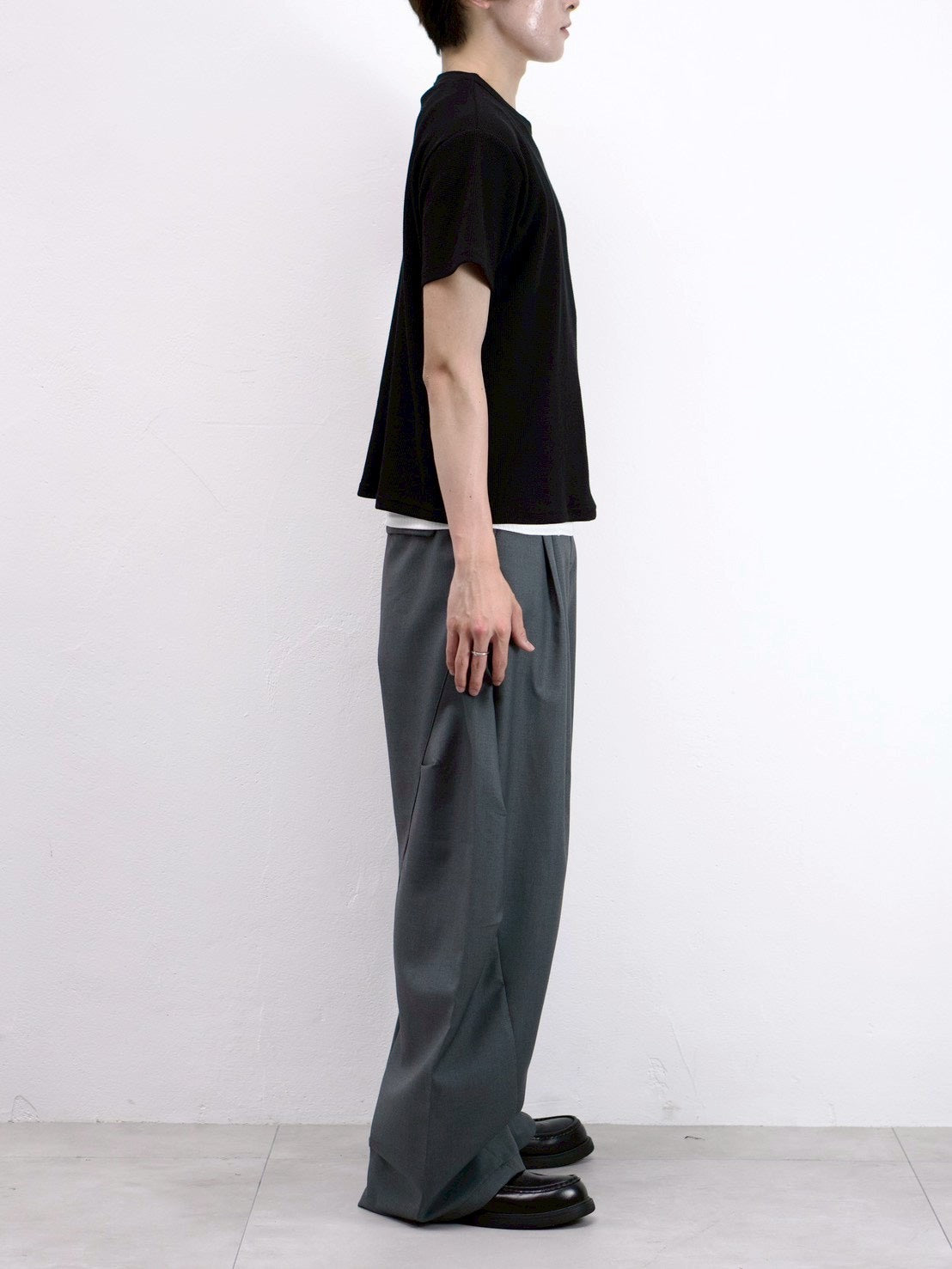 受注制【Chikashitsu +】waffle cropped half sleeve tee (4color)