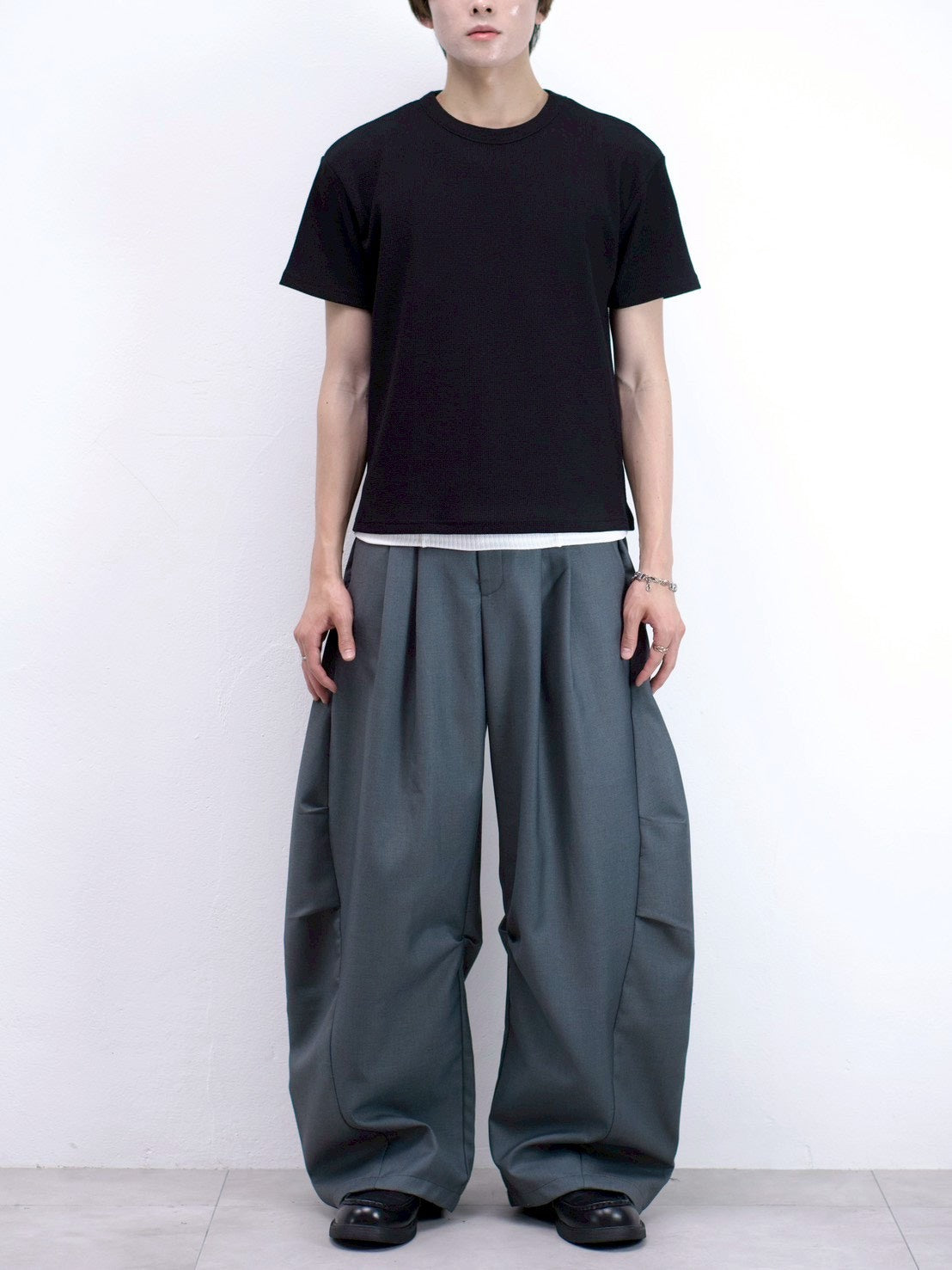 受注制【Chikashitsu +】waffle cropped half sleeve tee (4color)