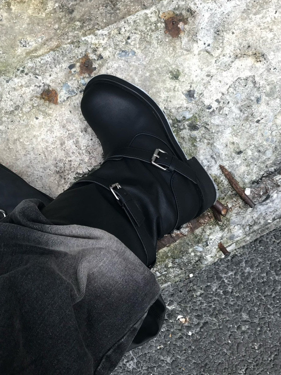 受注制【OaKS】vintage 2-belt biker boots