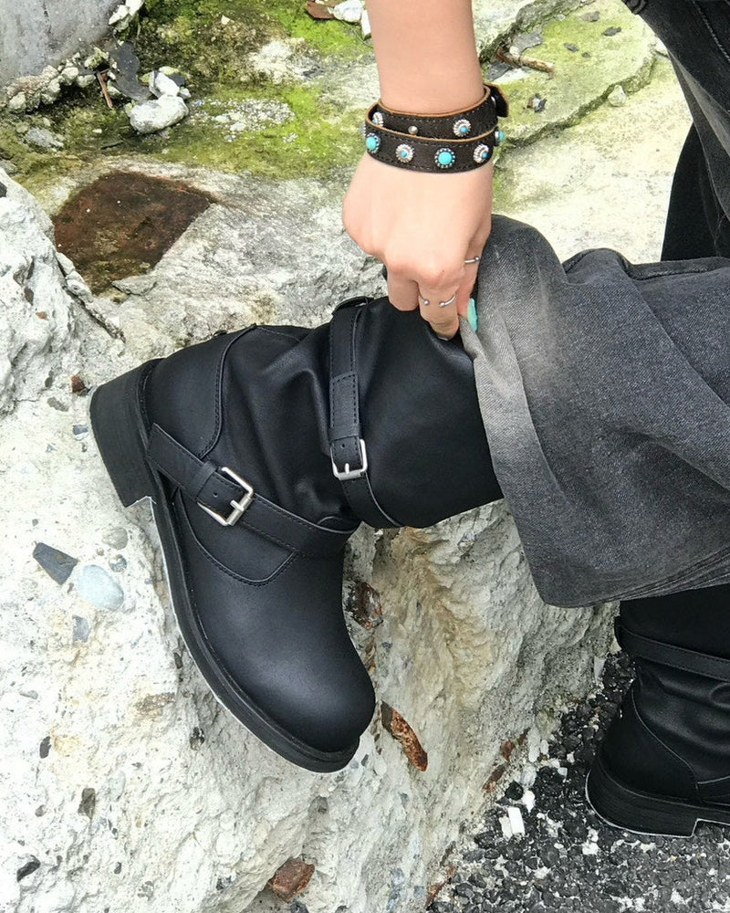 受注制【OaKS】vintage 2-belt biker boots